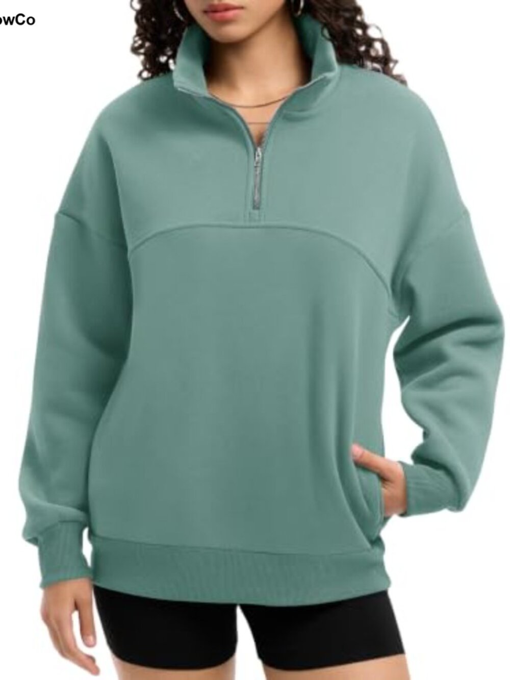 Quarter Zip Fleece Pullover Sweatshirt Oversized Mock Neck Women